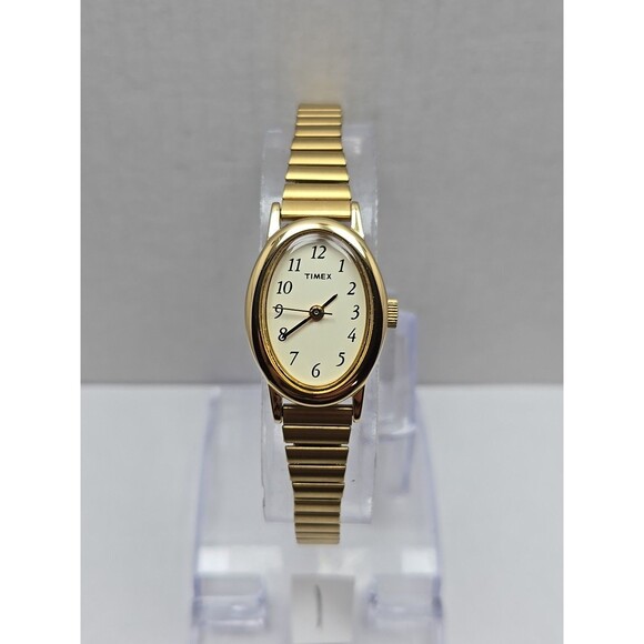 Timex Cavatina Gold Tone Oval Womens Quartz Watch Stretch Band New Battery Dress - Picture 1 of 11